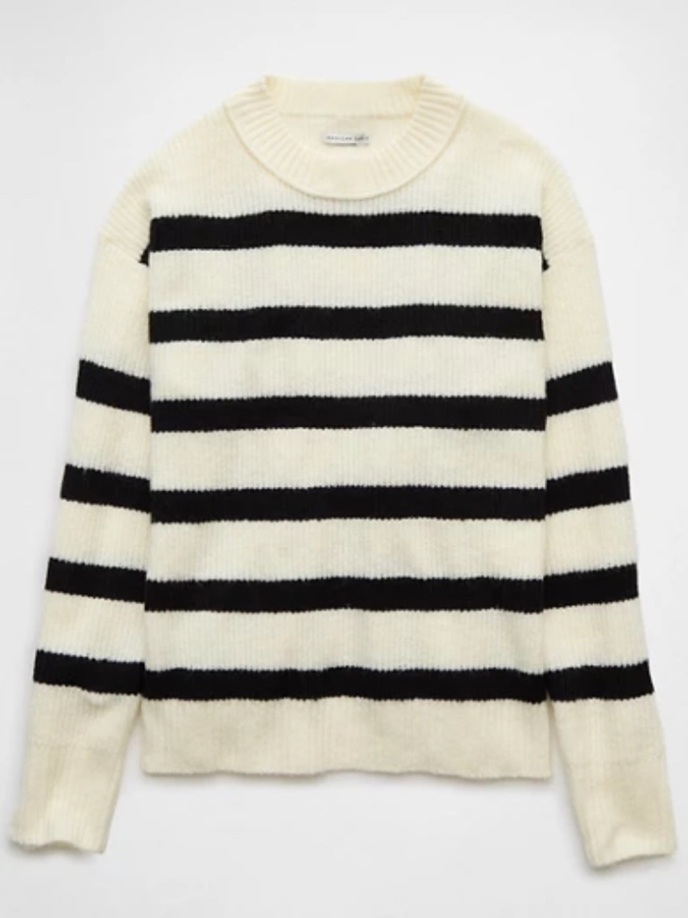 AE Whoa So Soft Crew Neck Sweater Black and white striped cream sweater